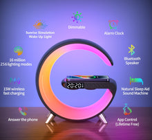 Cargar imagen en el visor de la galería, Multifuncional Inalámbrico Reloj Despertador Lámpara de Escritorio Altavoz Bluetooth Con APP Control RGB Atmósfera Lámpara Luz de Noche
